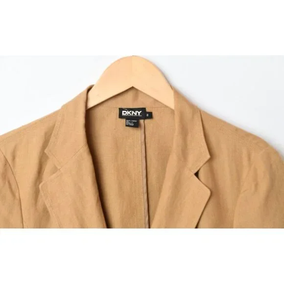 Vintage DKNY Women’s Camel 100% Linen Blazer Jacket Size 8 - Picture 2 of 16
